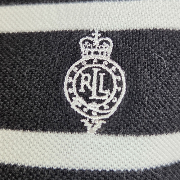 Lauren Ralph Lauren Black and White Striped Women's Polo 1/4 Zip Tee Size L - Picture 3 of 5